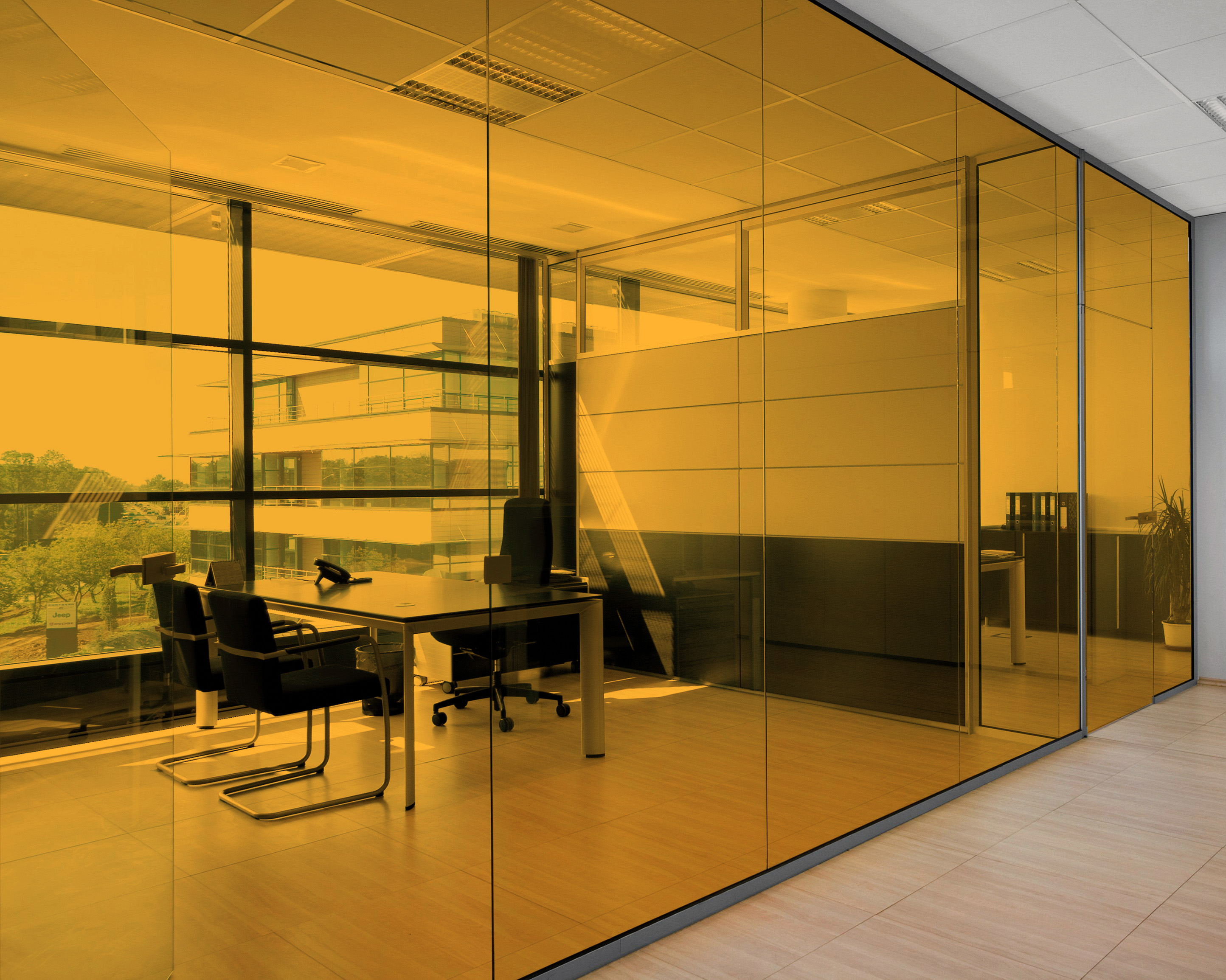 Amber on Office Glass (See Through Appearance)