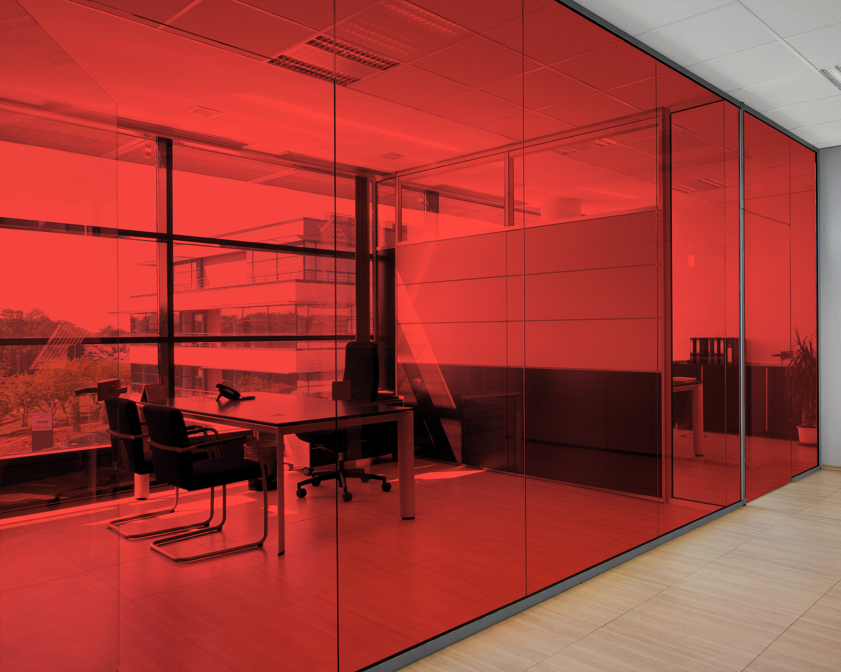Bright Red on Office Glass (See Through Appearance)