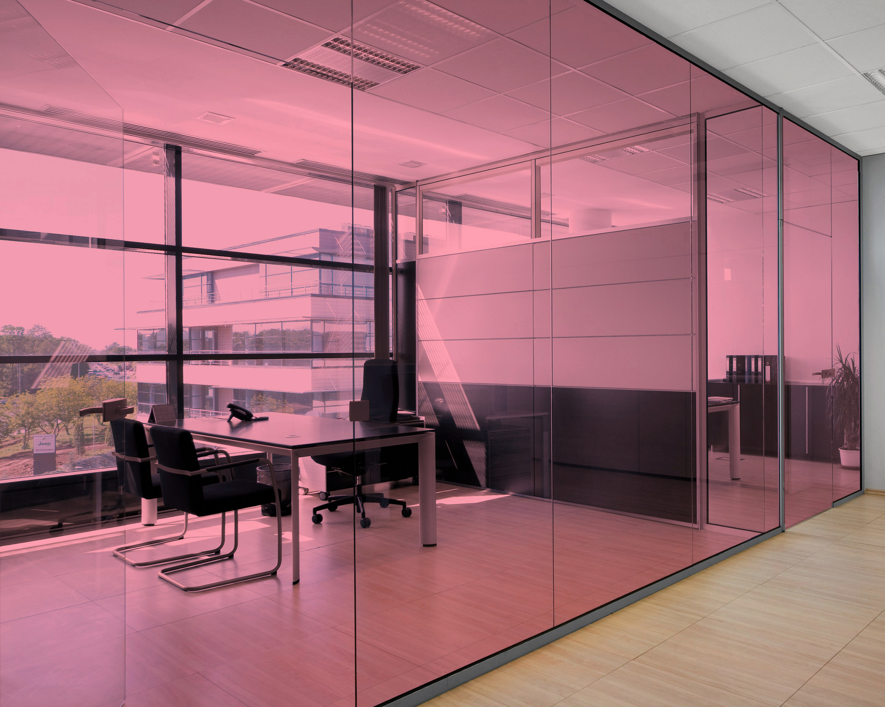 Flamingo Pink on Office Glass (See Through Appearance)