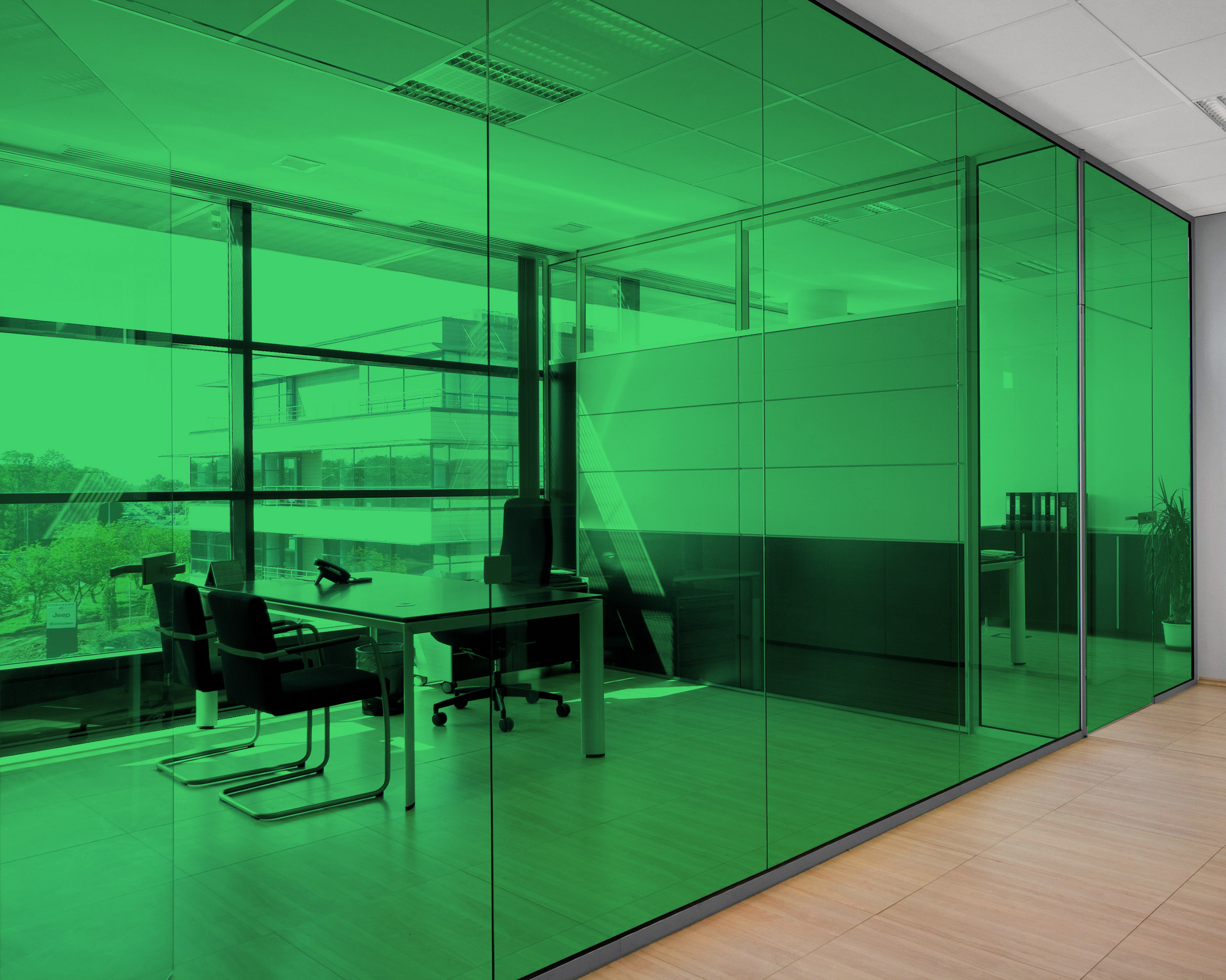 Kelly Green on Office Glass (See Through Appearance)