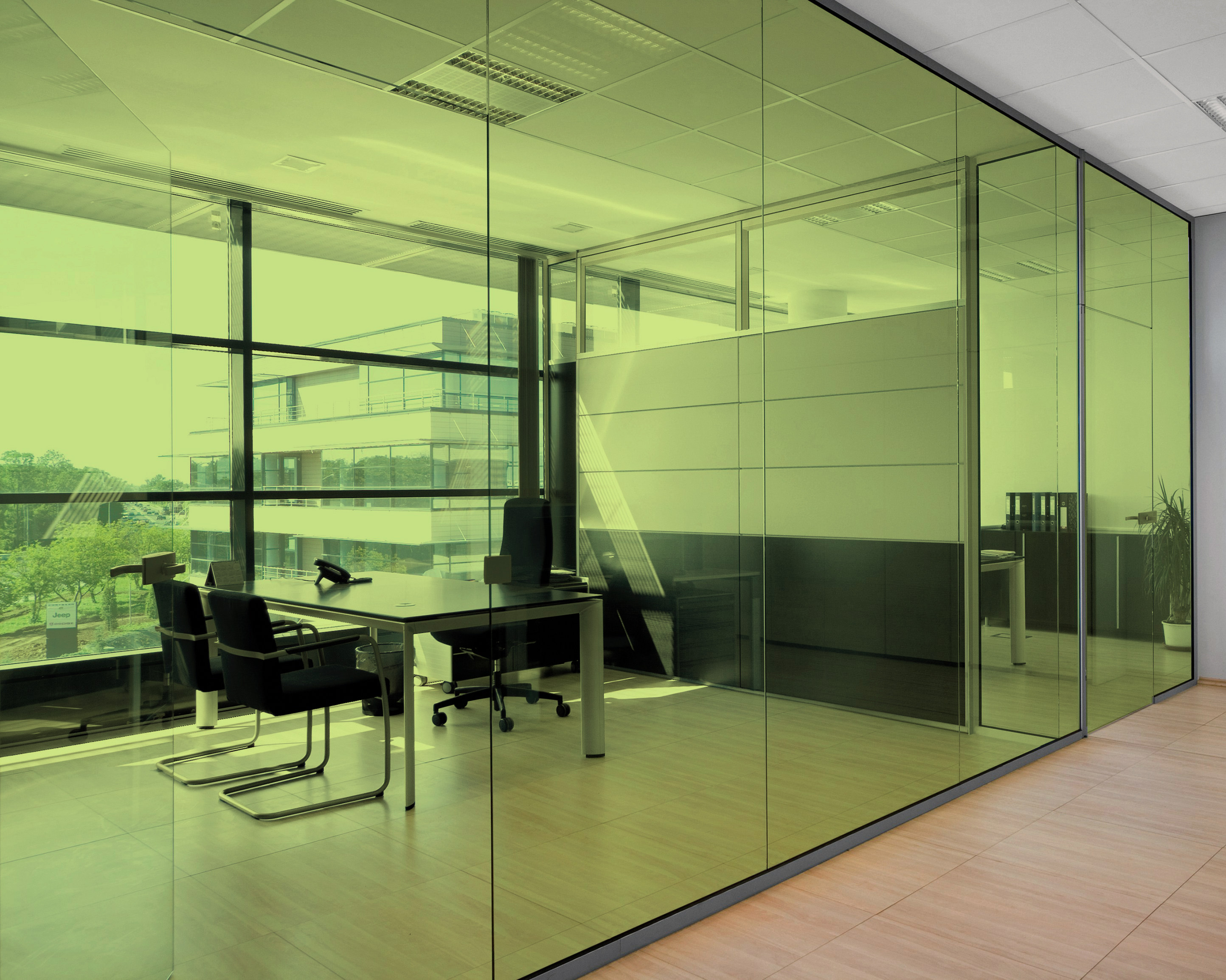 Lime Green on Office Glass (See Through Appearance)