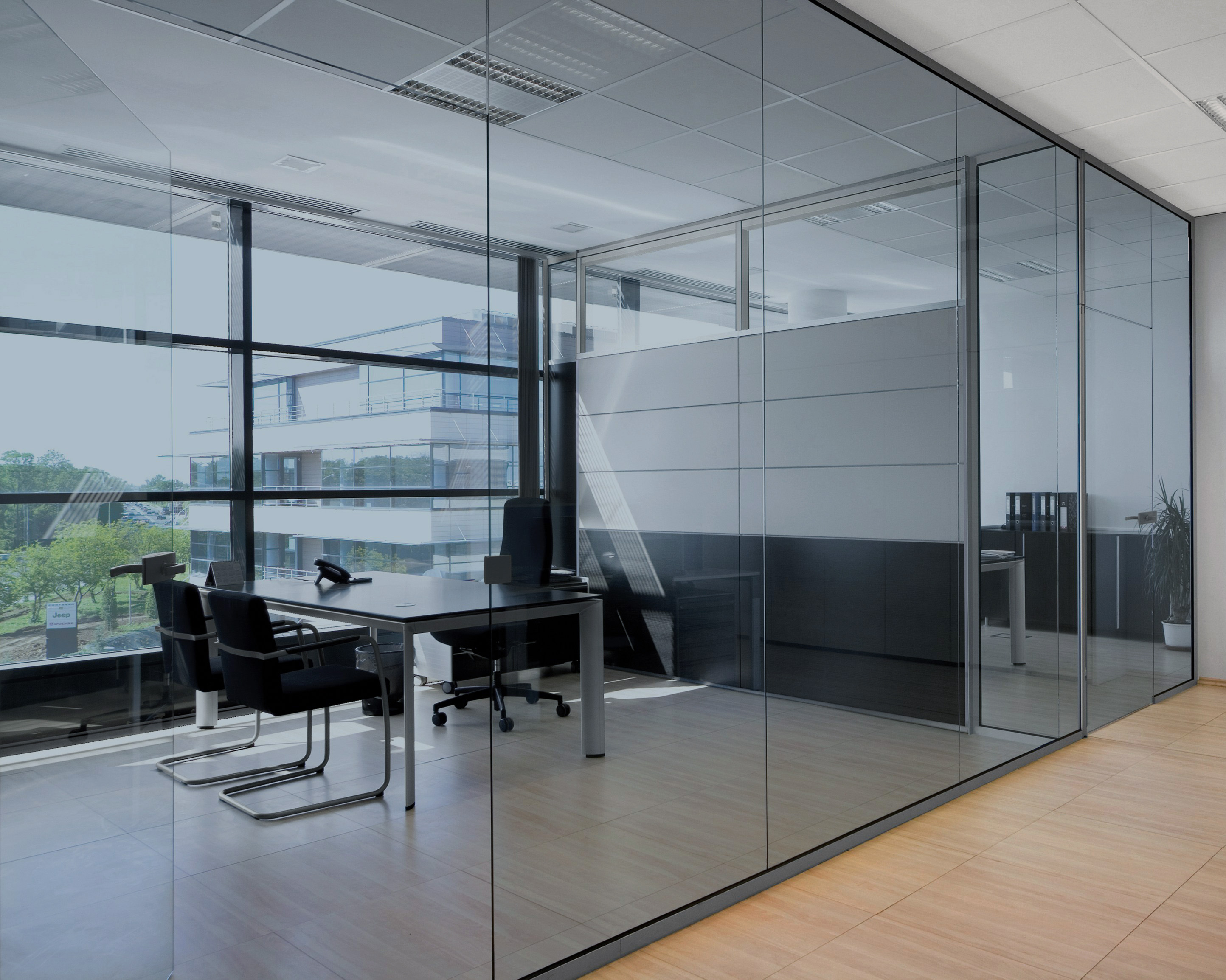 Mercedes Blue on Office Glass (See Through Appearance)