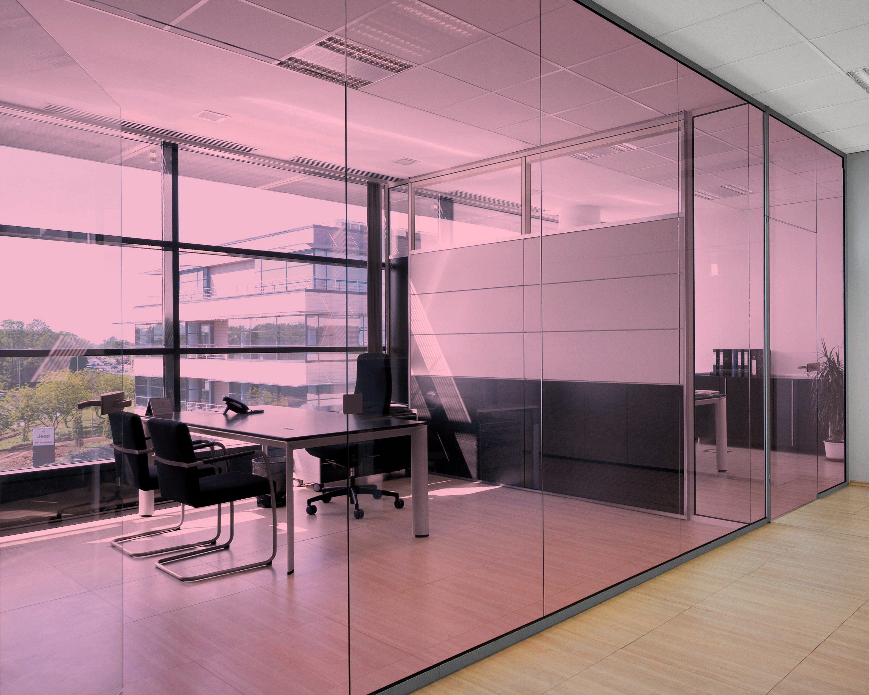 Pink on Office Glass (See Through Appearance)