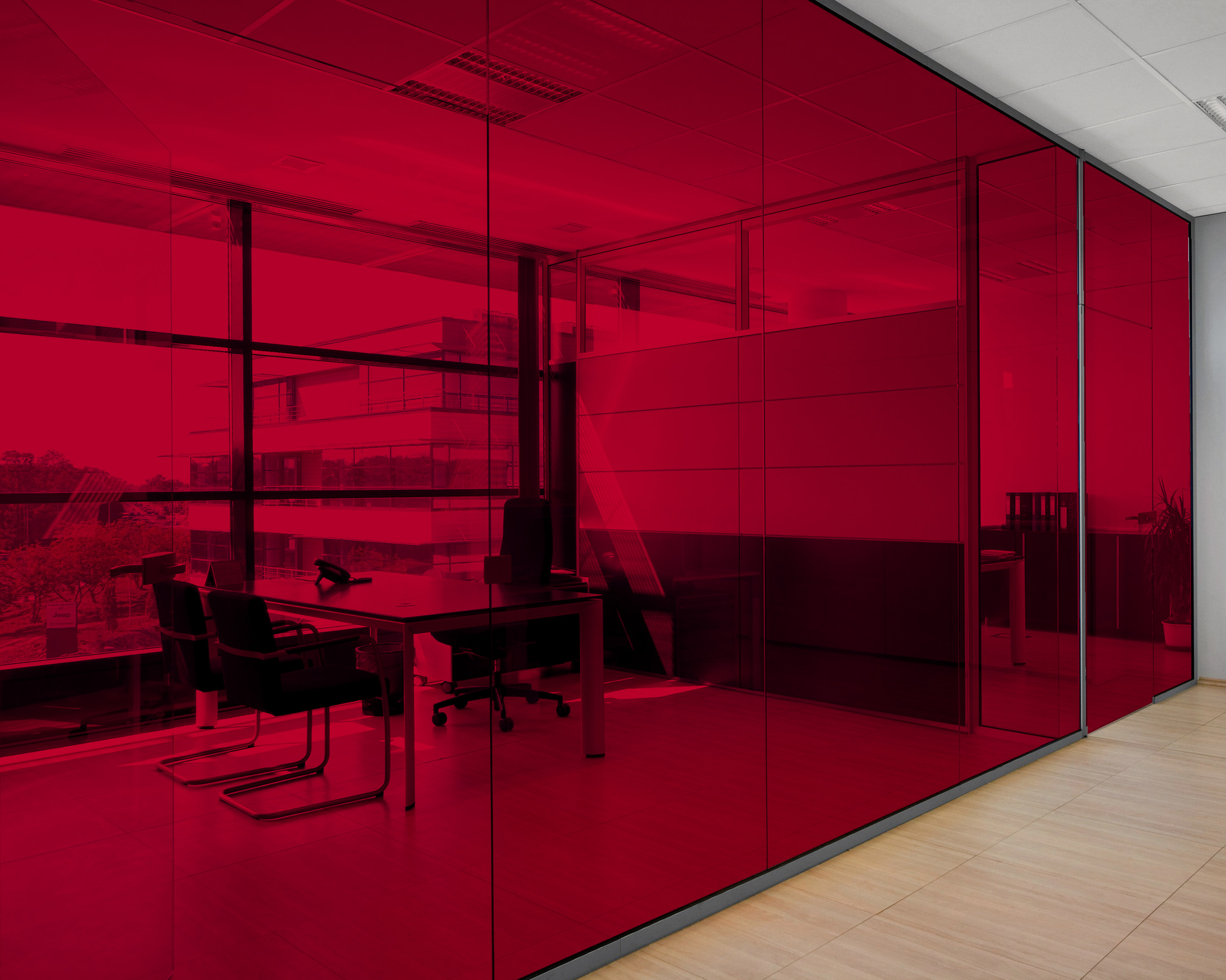 Rich Red on Office Glass (See Through Appearance)