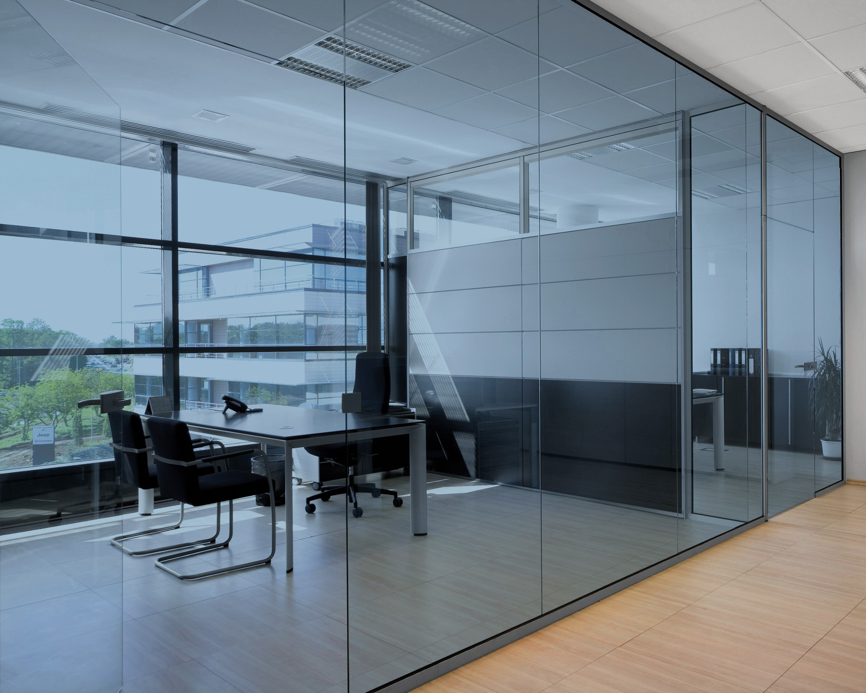 Steel Blue on Office Glass (See Through Appearance)