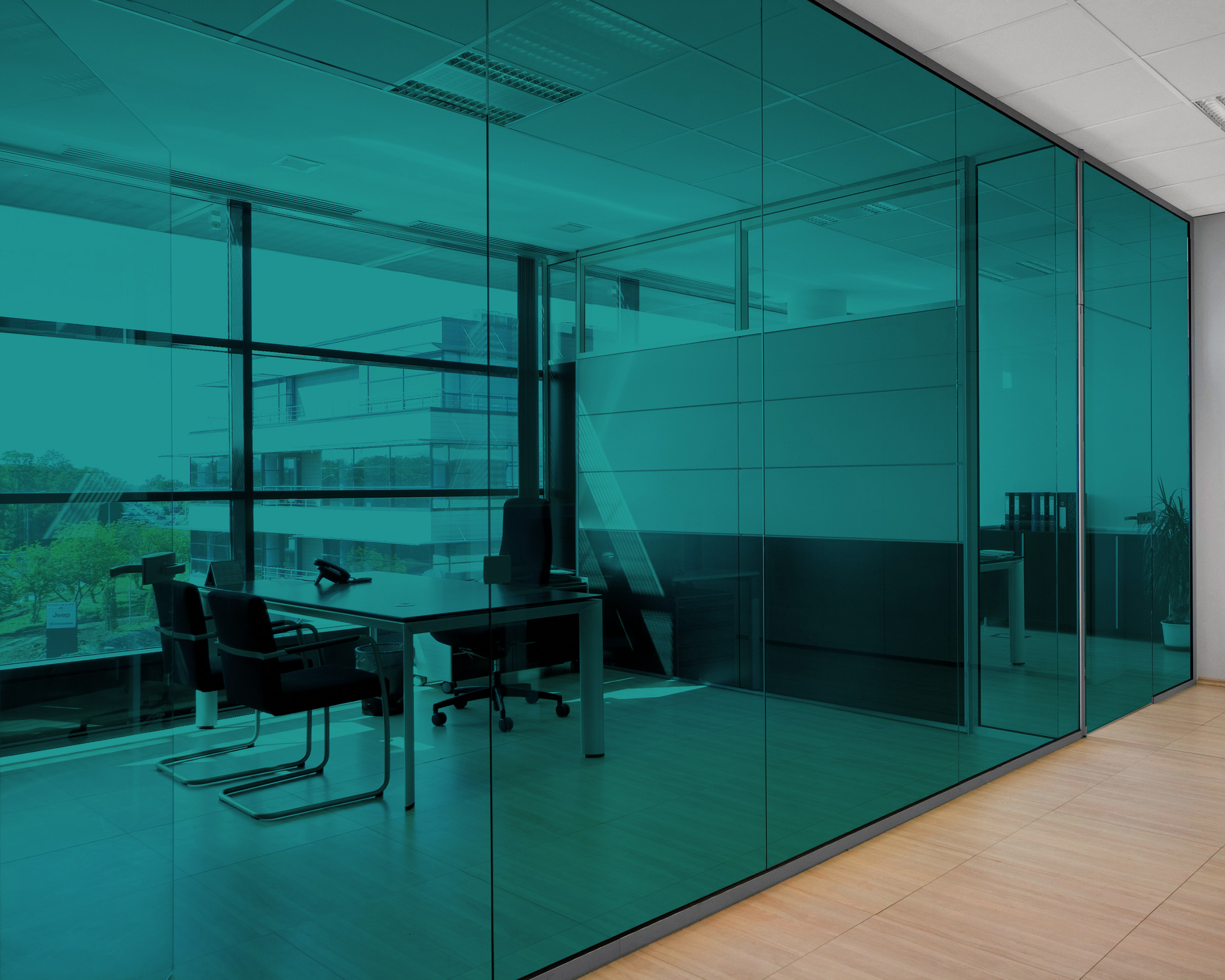 Teal on Office Glass (See Through Appearance)